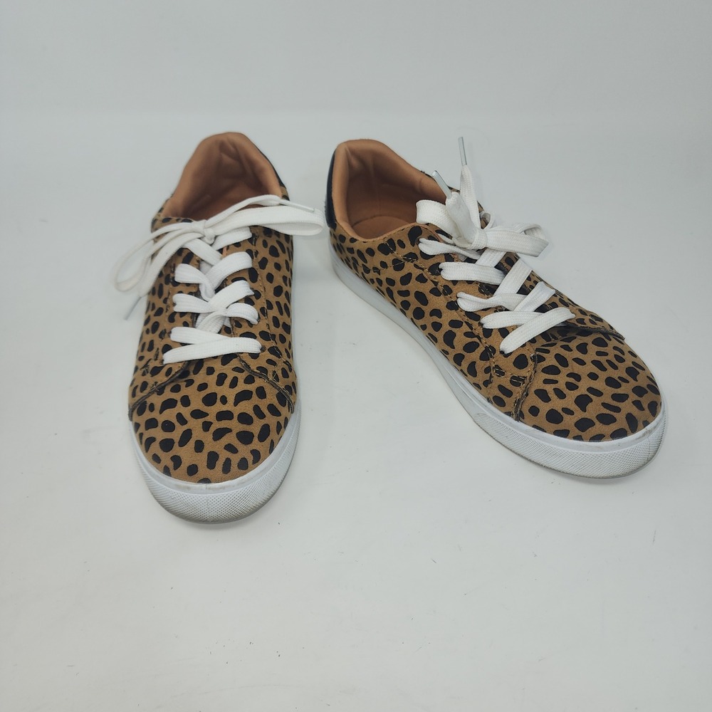 Bamboo Leopard Print Sneakers Size 6 Tan Black Power-03 Low Top Casual Lace Up